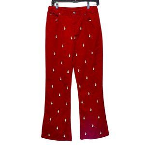 Lands End Brick Red Corduroy Embroidered Snowman Jeans NWT